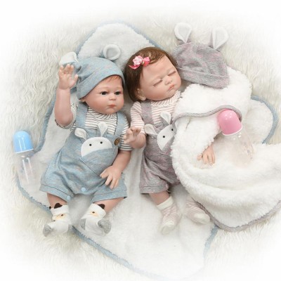 15"Twins Reborn Baby Doll Realistic Vinyl Silicone Handmade Girl+Boy+Accessories 