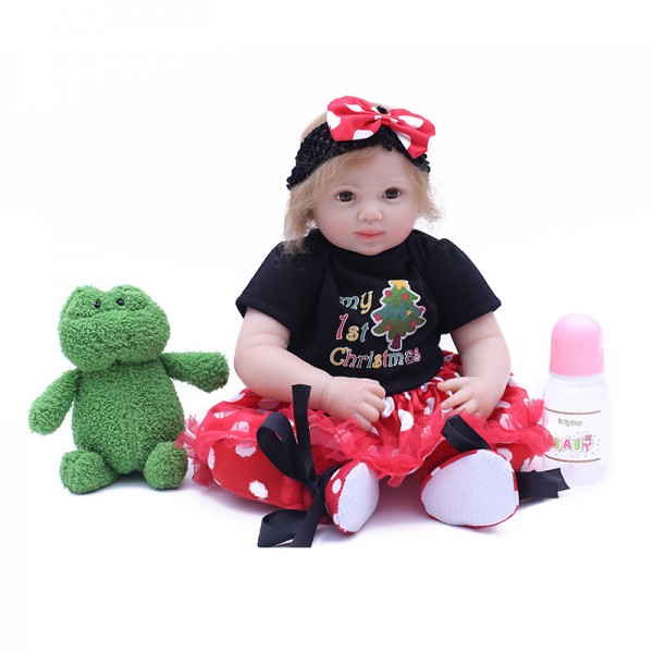 Christmas Reborn Baby Doll Hand Rooted Mohair Silicone Girl Doll 20inch