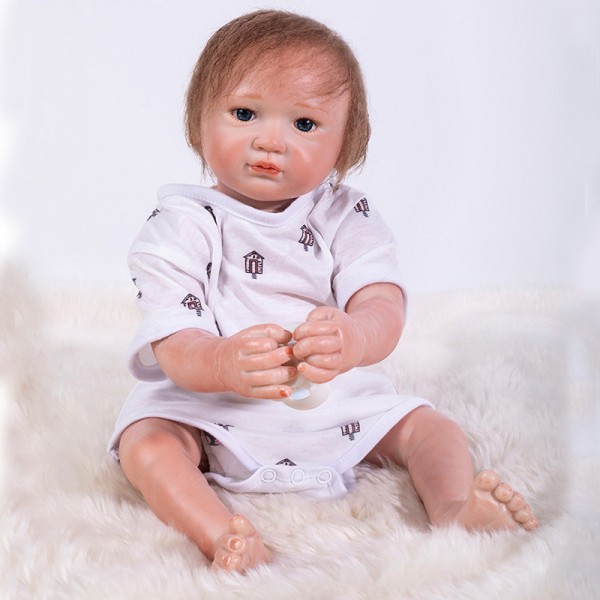 Lifelike Reborn Baby Doll In White Romper Silicone Realistic Boy Doll 18inch