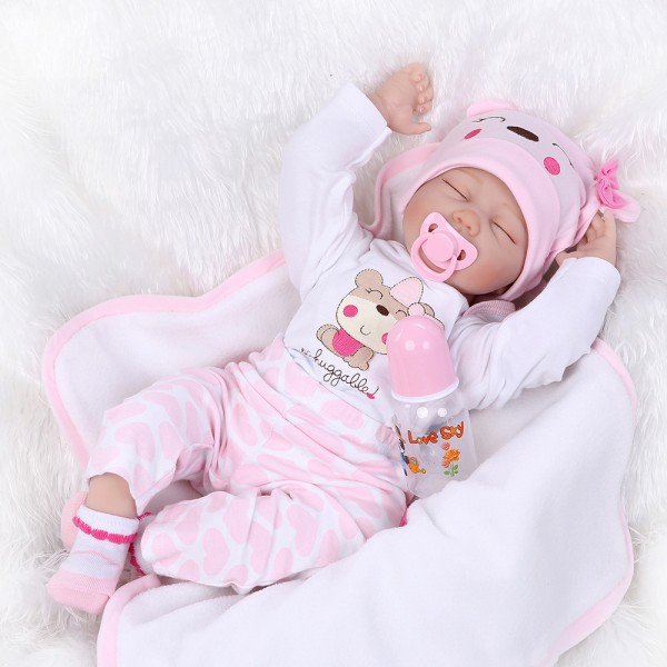 Cute Sleeping Baby Doll Silicone Lifelike Reborn Girl Doll 22inch