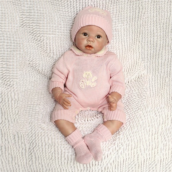 Realistic Reborn Baby Doll In Pink Romper Lifelike Silicone Girl Doll 22inch