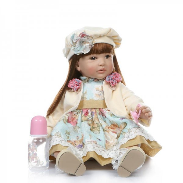 Reborn Toddler Girl Doll Long Wig Hair Lifelike Silicone Doll 24inch