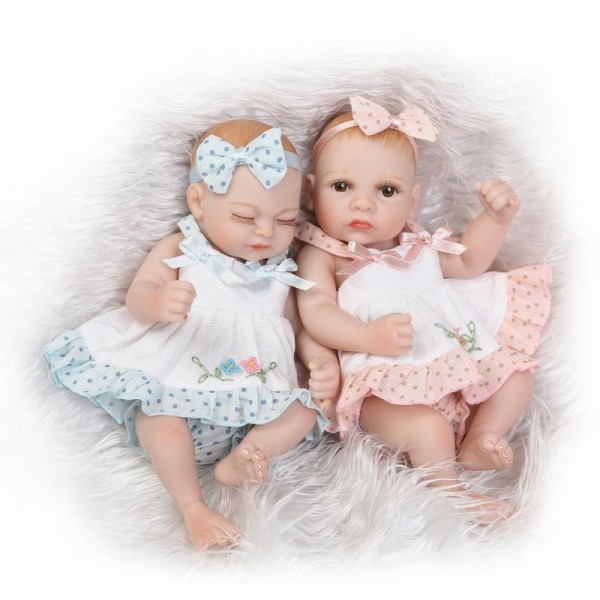 Reborn Twins Baby Dolls Preemie Poseable Lifelike Silicone Sleeping Boy Girl Doll 10inch
