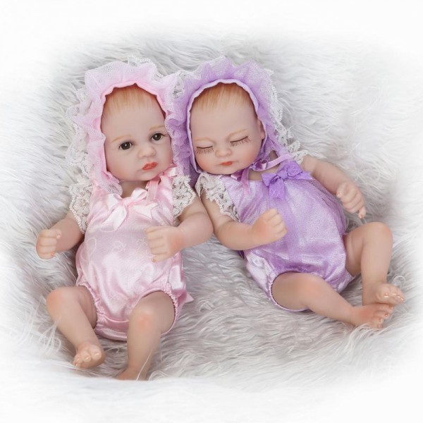 Reborn Twins Dolls Preemie Poseable Lifelike Silicone Sleeping Boy Girl Baby Doll 10inch