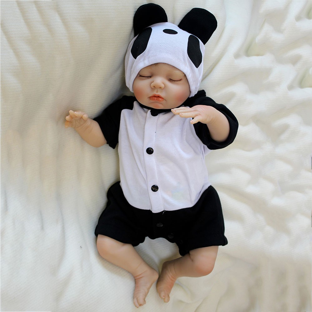 18'' Handmade Baby Boy Doll Silicone Vinyl Reborn Newborn Dolls Panda Clothes 