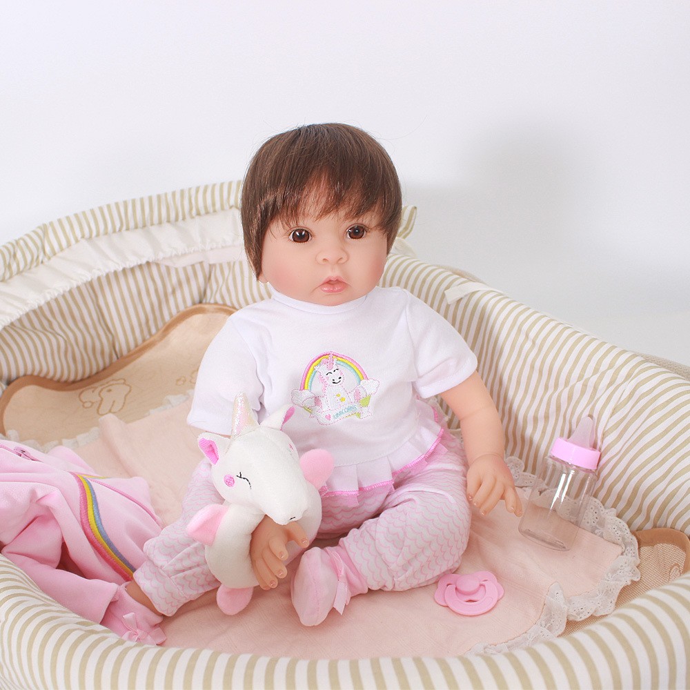Reborn Baby Girl Doll In Unicorn Clothes Lifelike Silicone Baby Doll 20inch