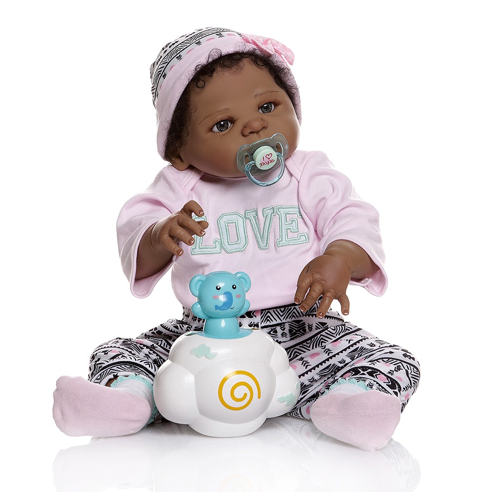 22" Girl Doll African American Dark Skin Reborn Baby Dolls Full Body Waterproof 