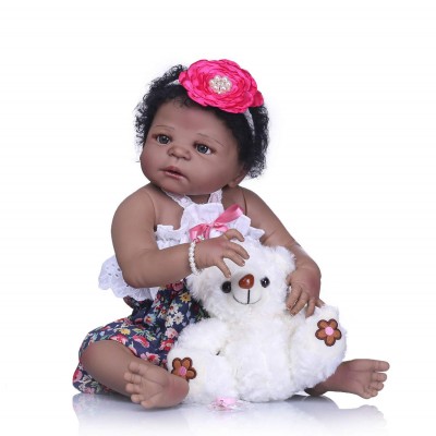 Reborn Baby Girl Doll Black African American 10" Handmade Full Body Silicone 